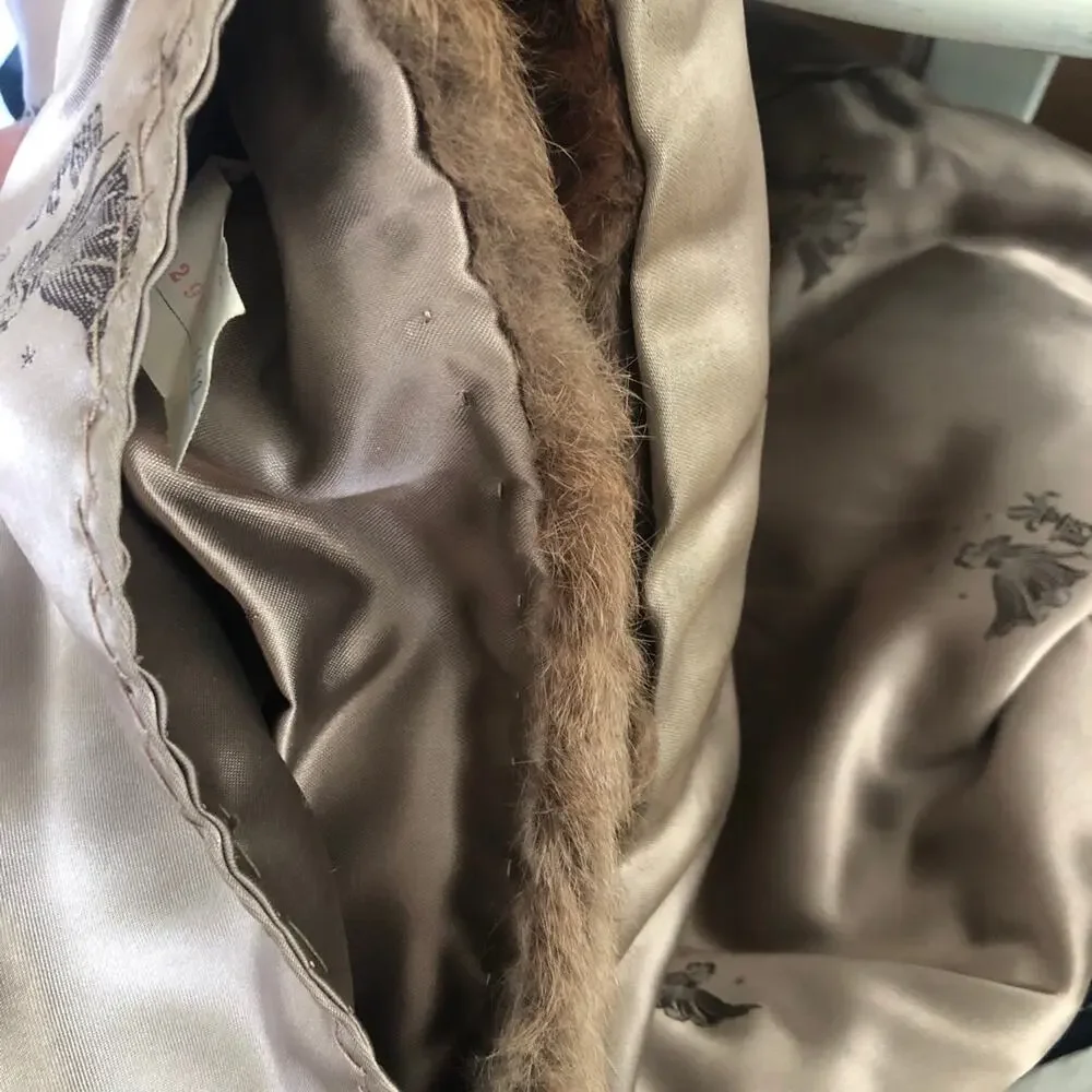 1950s D’Jimas Mink Fur Stole Muff Brown Real Fur Art Deco Evening Wrap